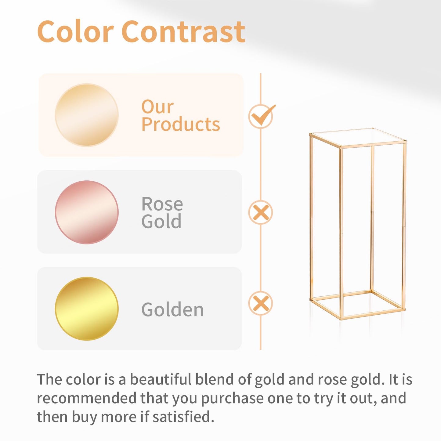 Nuptio Wedding Centerpieces Gold Vases: 10 Pcs 23⅝ inch Tall Flower Stand Metal Floor Vase Column Geometric Centerpiece Stands Rectangular Display Rack for Weddings Party Decoration