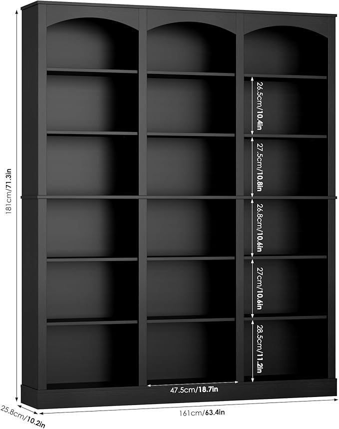 FACBOTALL 71" Triple Wide Bookshelf, 6 Tier Tall Bookshelf, Large Book Shelf