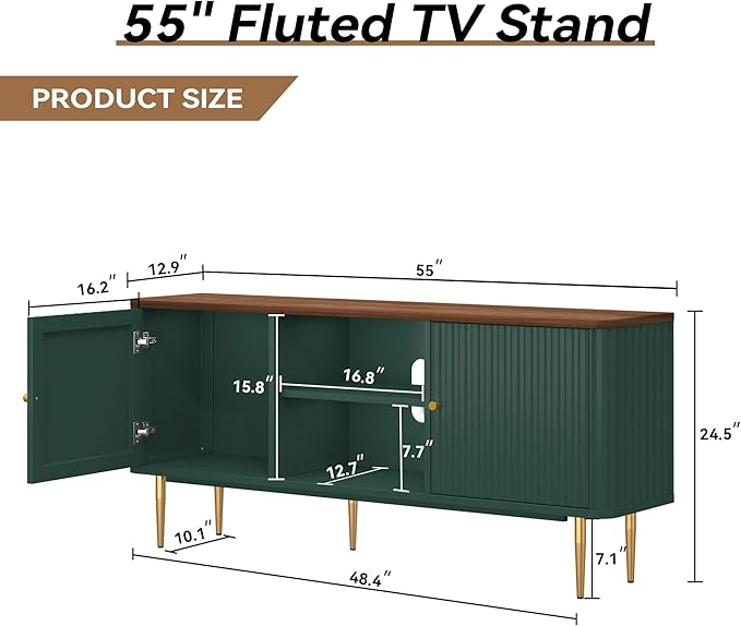 ARTPOWER 55” Fluted TV Stand, Mid Century Modern Green TV Stand