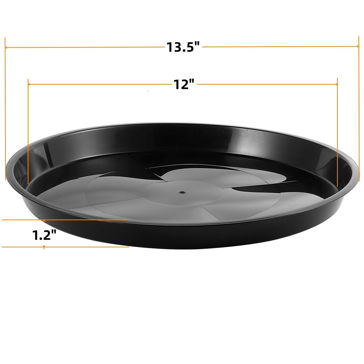 Kichwit 4 Pack 13.5 Inch (12 Inch Base) Plant Saucer, Round Plastic Plant Trays for Indoor & Outdoor, Black