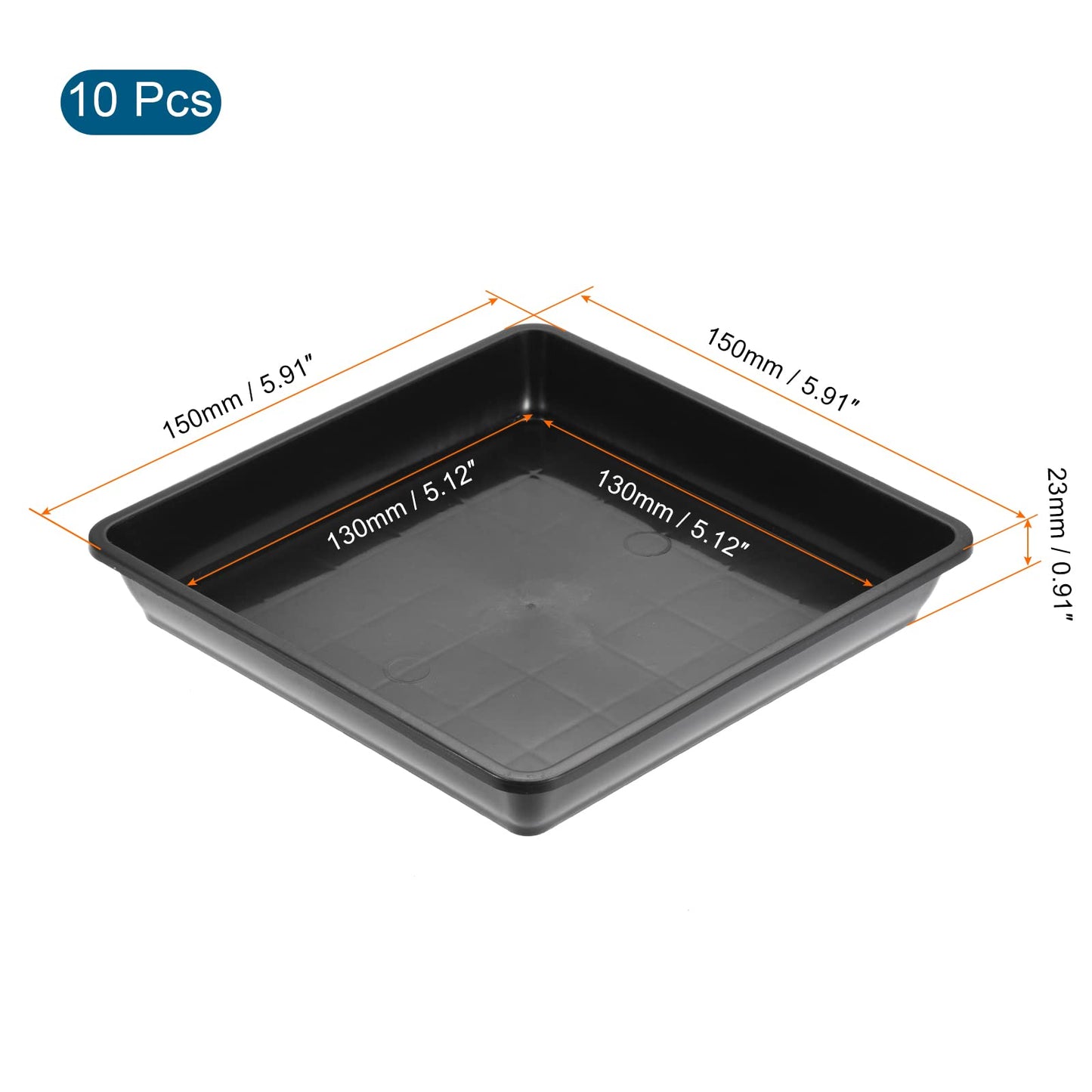 MECCANIXITY Plant Pot Saucer 6 Inch Plastic Square Flower Drip Tray for Indoor Outdoor, Black Pack of 10