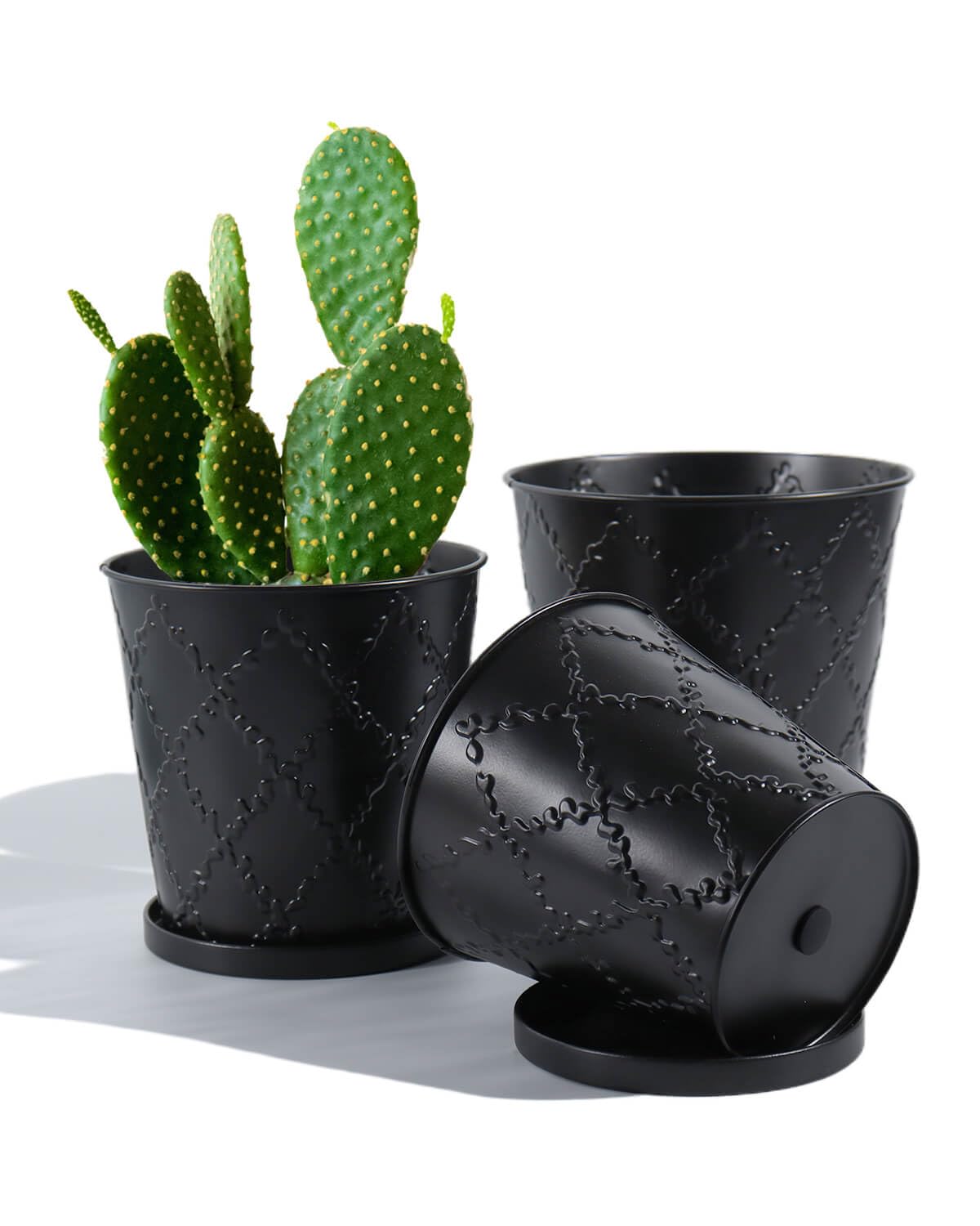 vensovo Black Galvanized Planters - 3 Pack Metal Pot with Drainage & Saucers – Rustic Tin Herb Pots for Indoor/Outdoor Plants – Farmhouse Flower Buckets for Wedding or Home Decor
