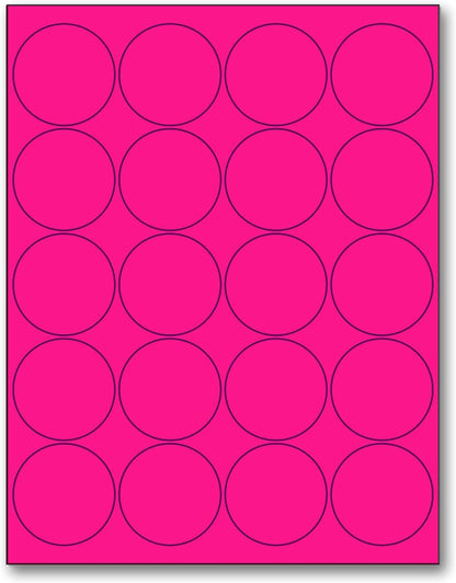 NextDayLabels - 8-1/2 x 11 Neon Color High Light Fluorescent Labels for Laser & Inkjet Printer (Pink Fluorescent, 2" Round - 20 Per Page | 2000 Labels)