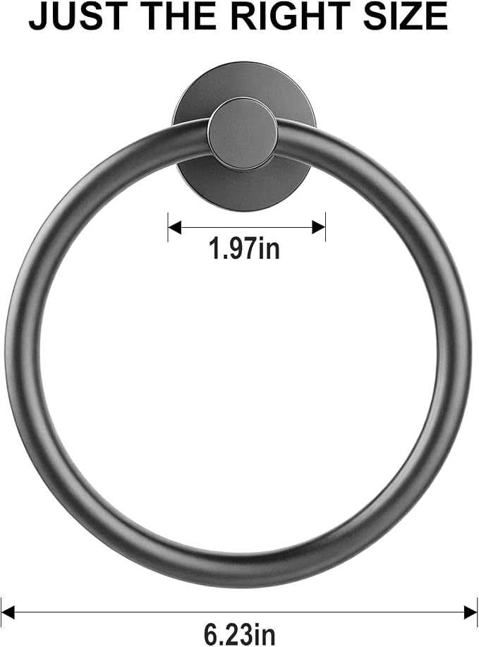 SetSail Towel Holder for Bathroom Wall Mounted Screw-in Towel Ring Stainless Steel Hand Towel Holder Heavy Duty Towel Hanger for Bathrooms, Grey