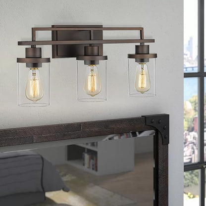 Emliviar 3-Light Vanity Light for Bathroom - Farmhouse Bathroom Light Fixtures in Oil Rubbed Bronze Finish with Clear Glass, YCE238B-3W ORB