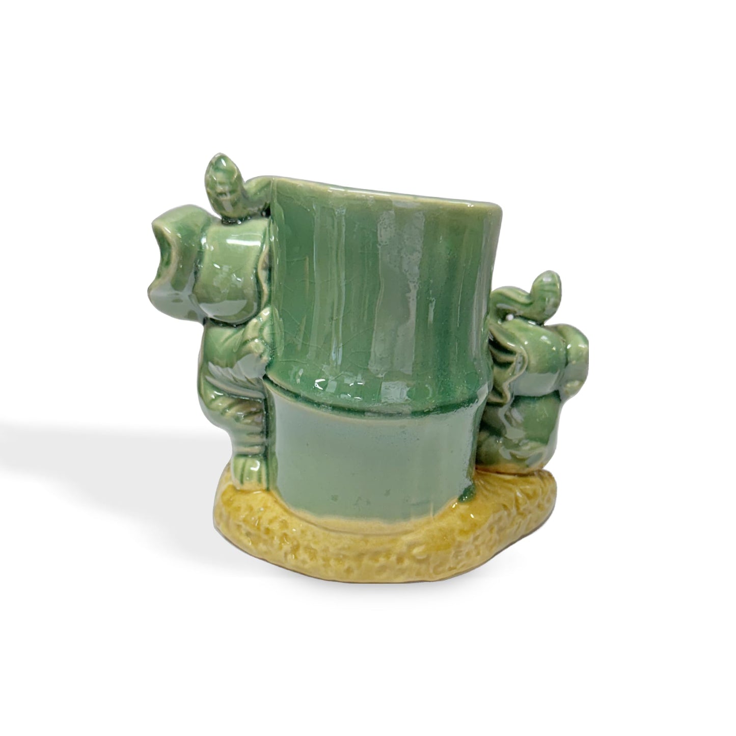 Adorable 4.25" Tall Lucky Elephants Holding a Bamboo Stalk Decorative Bamboo, Cactus, Succulent Plant Holder or Pen Pot