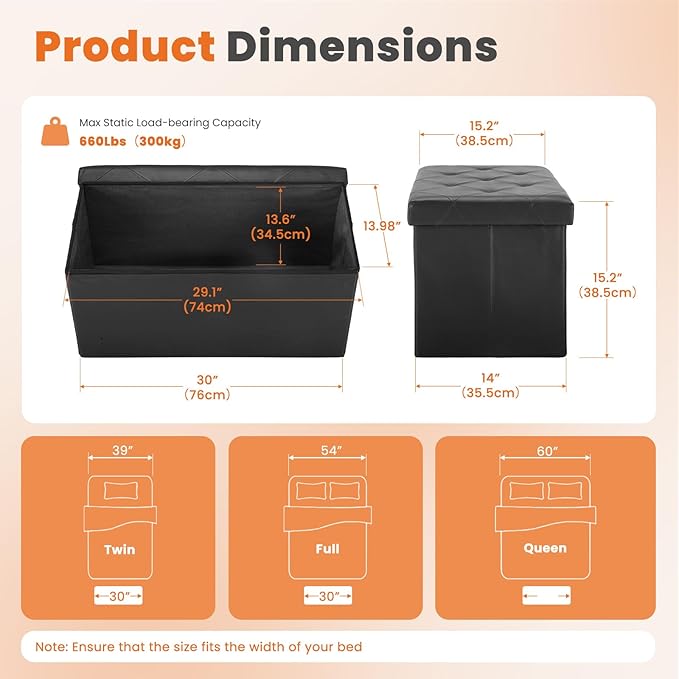Sweetcrispy 30 Inches Folding Ottoman