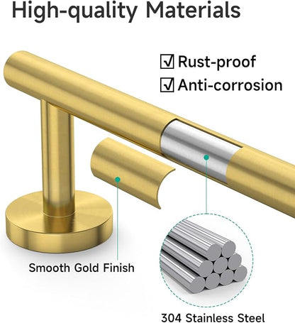 USHOWER Light Gold Towel Bar, 24-Inch Towel Racks for Bathroom Wall-Mounted, SUS304 Stainless Steel Towel Rod (Total Length 26-Inch)