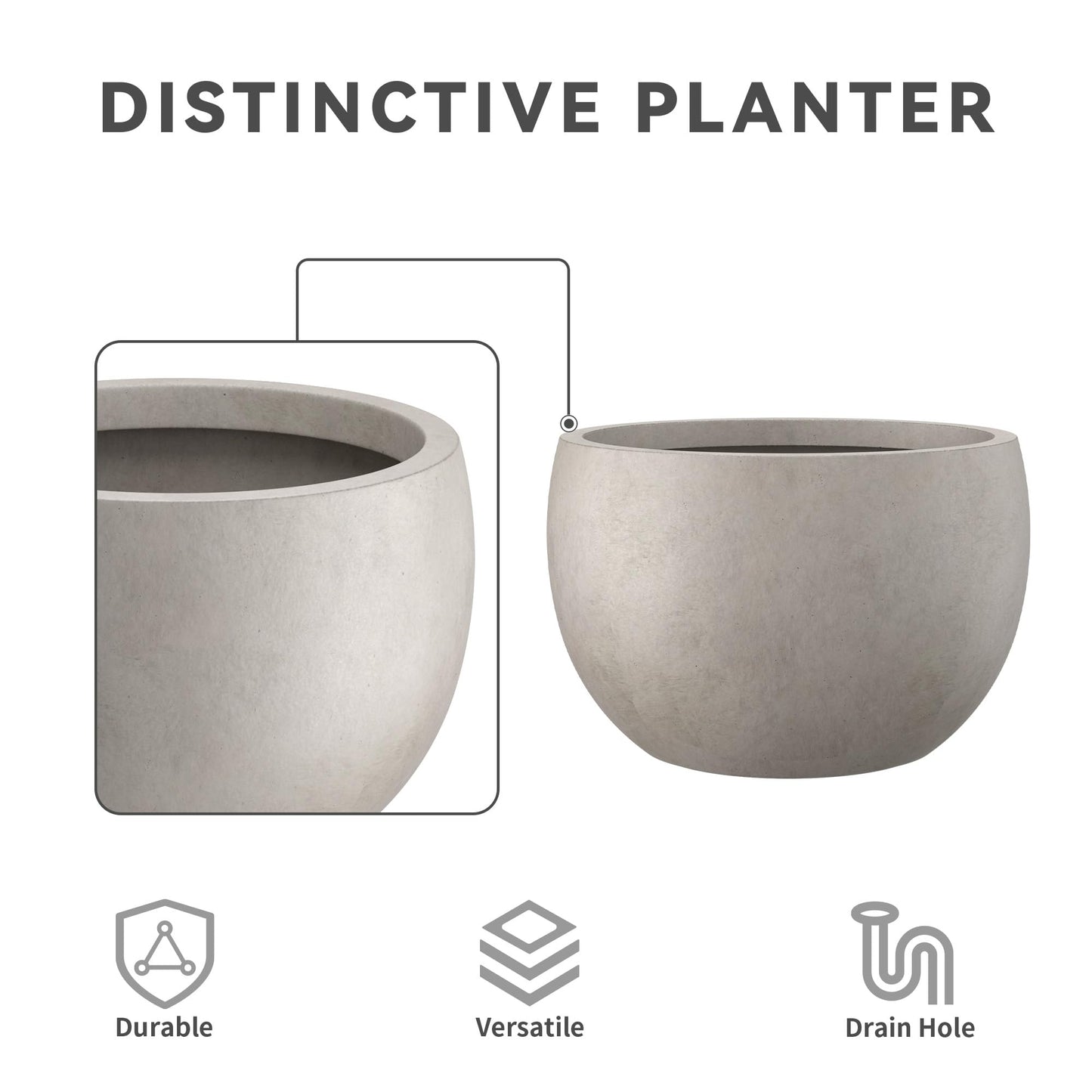 Kante 11.8" Dia Round Concrete Planter, Outdoor/Indoor Large Bowl Plant Pots with Drainage Hole and Rubber Plug for Garden Patio Balcony Home, Weathered Concrete