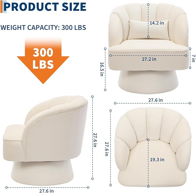 Garvee Ultra-Plush Swivel Accent Chair, 360° Barrel Lounge Chair