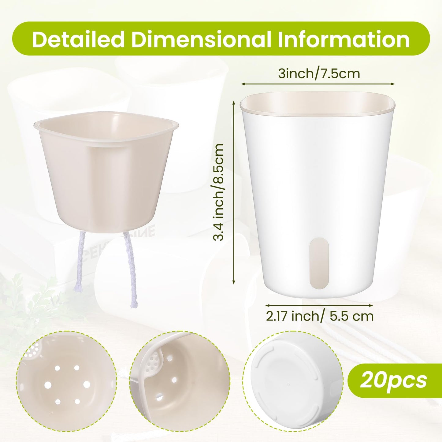 Xaajooio 20 Pcs 3 Inch Self Watering Planters with Water Level Indicator and Vent Holes, Indoor Garden Pots for Succulents African Violets