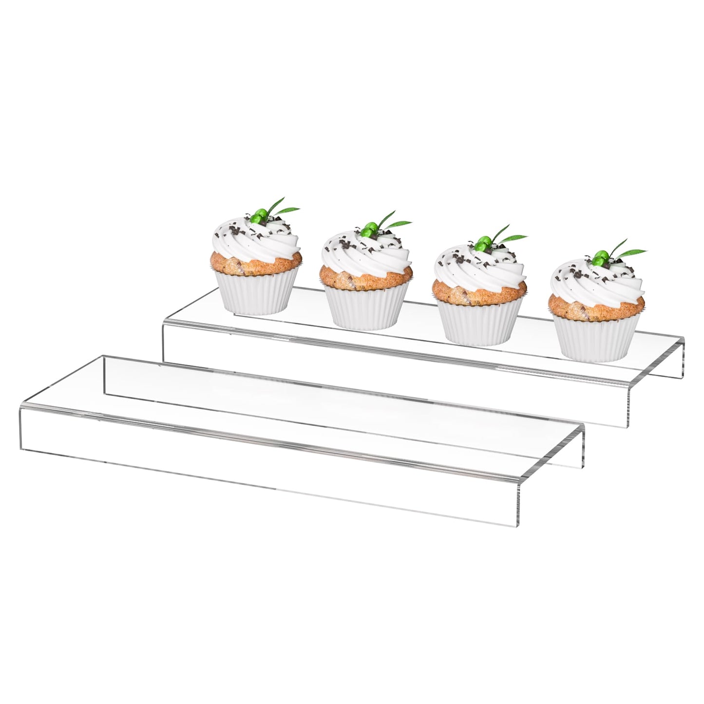 Sezanrpt Acrylic Shelf Riser 12x3.9x1 pack of 2, Clear Display Shelf 12” for Shoes, Glasses, Plants, Home Decors, Perfume, 12x3.9x1 Inch