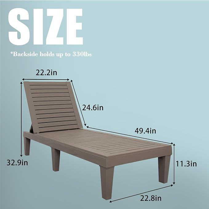 DIMAR GARDEN Outdoor Chaise Lounge, Resin Pool Lounge Chair Waterproof Recliner