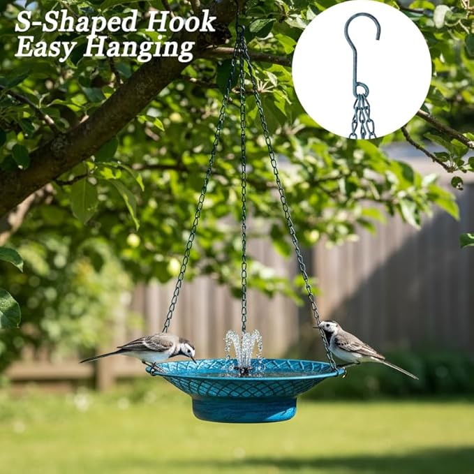 12.6" Hanging Bird Bath with Solar Fountain, Solar Bird Bath Fountains, Hanging Bird Baths for Outdoors, Hummingbird Fountain, Bird Bath Fountains Solar Power for Garden Patio Decor, Blue