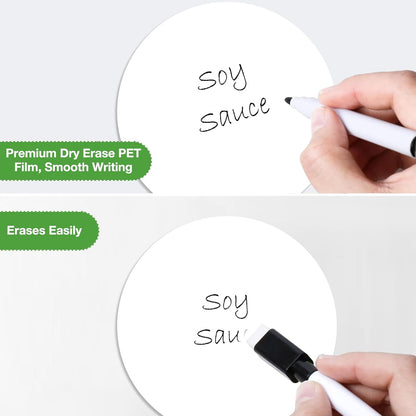 SVNOOC Multi-Use Dry Erase Labels Sticky Notes Reusable Stickers for Wall Desk Fridge Classroom Office Home and More, Message Board with 2 Markers (5" in Circle White), 12 Pack