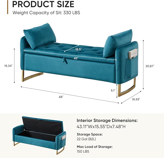 48" End of Bed Bench, Modern Storage Benches