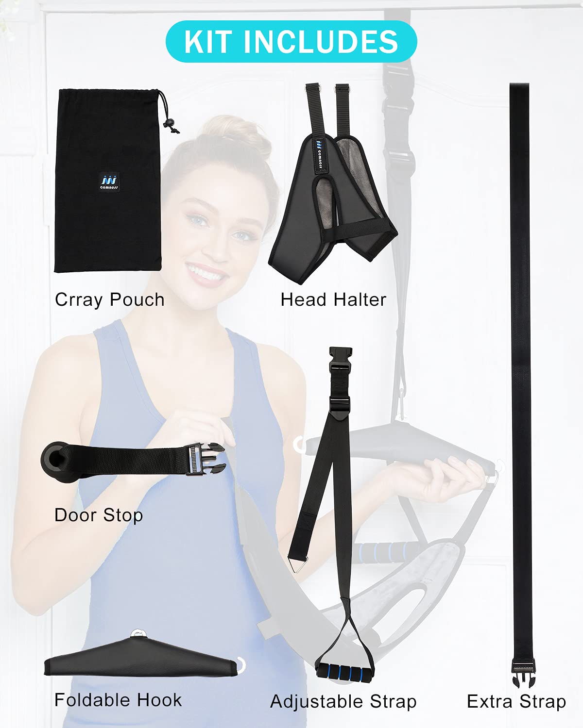 comness Cervical Neck Traction Device Over Door for Home Use, Portable Neck Stretcher Hammock for Neck Pain Relief, Physical Therapy AIDS for Neck Decompressor.