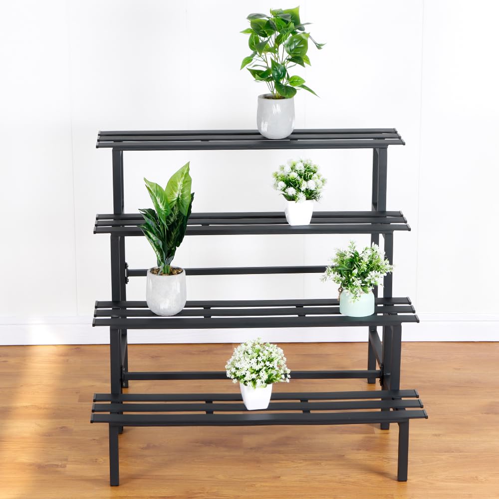 DHYGOTFUR Aluminum Plant Stand - Indoor & Outdoor Ladder Display Shelf for Plants - Sturdy Space-Saving Utility Organizer for Patio, Balcony & Garden (4-Tier)