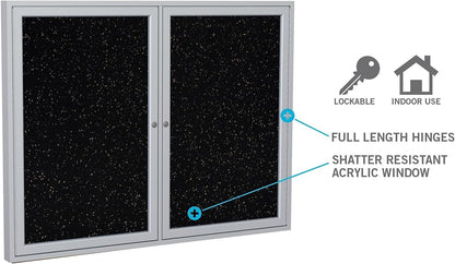 Ghent 48" x 60" 2-Door indoor Enclosed Recycled Rubber Bulletin Board, Shatter Resistant, with Lock, Satin Aluminum Frame,Confetti (PA245TR-CF),Made in the USA