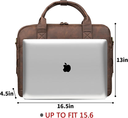 Leather Briefcases for Men 15.6 Inch Laptop Briefcase Business Messenger Bag Retro Waterproof Computer Bag Perfect Birthday Gifts For Husband, Brown