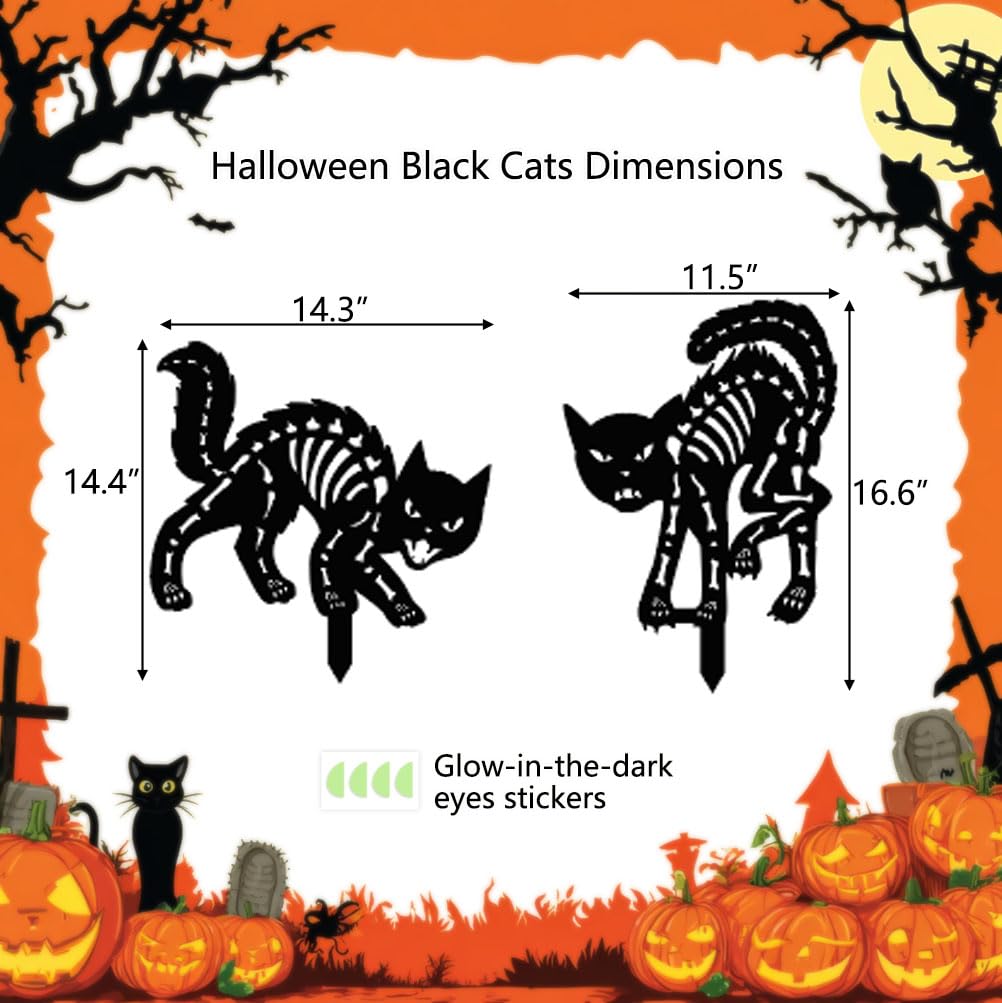 Doesen Halloween Decorations Outdoor Black Cat, Metal Black Cat Halloween Decor, Scary Cats Silhouette with Glow in Dark Eyes, Rust-Proof Lawn Decoration Yard Stakes for Family Home Party Garden Décor