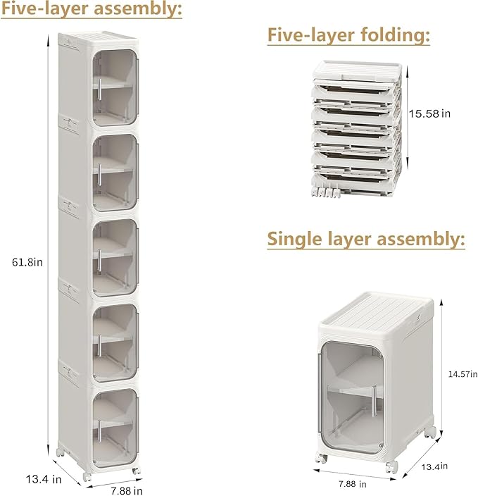 5-Tier Tall Narrow Storage Cabinet, Slim Bathroom Storage Cabinet