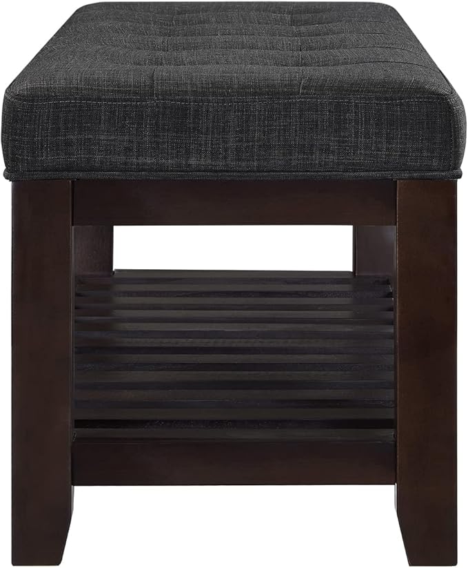24KF Large Rectangular Upholstered Tufted Linen Ottoman Bench, Padded Bench