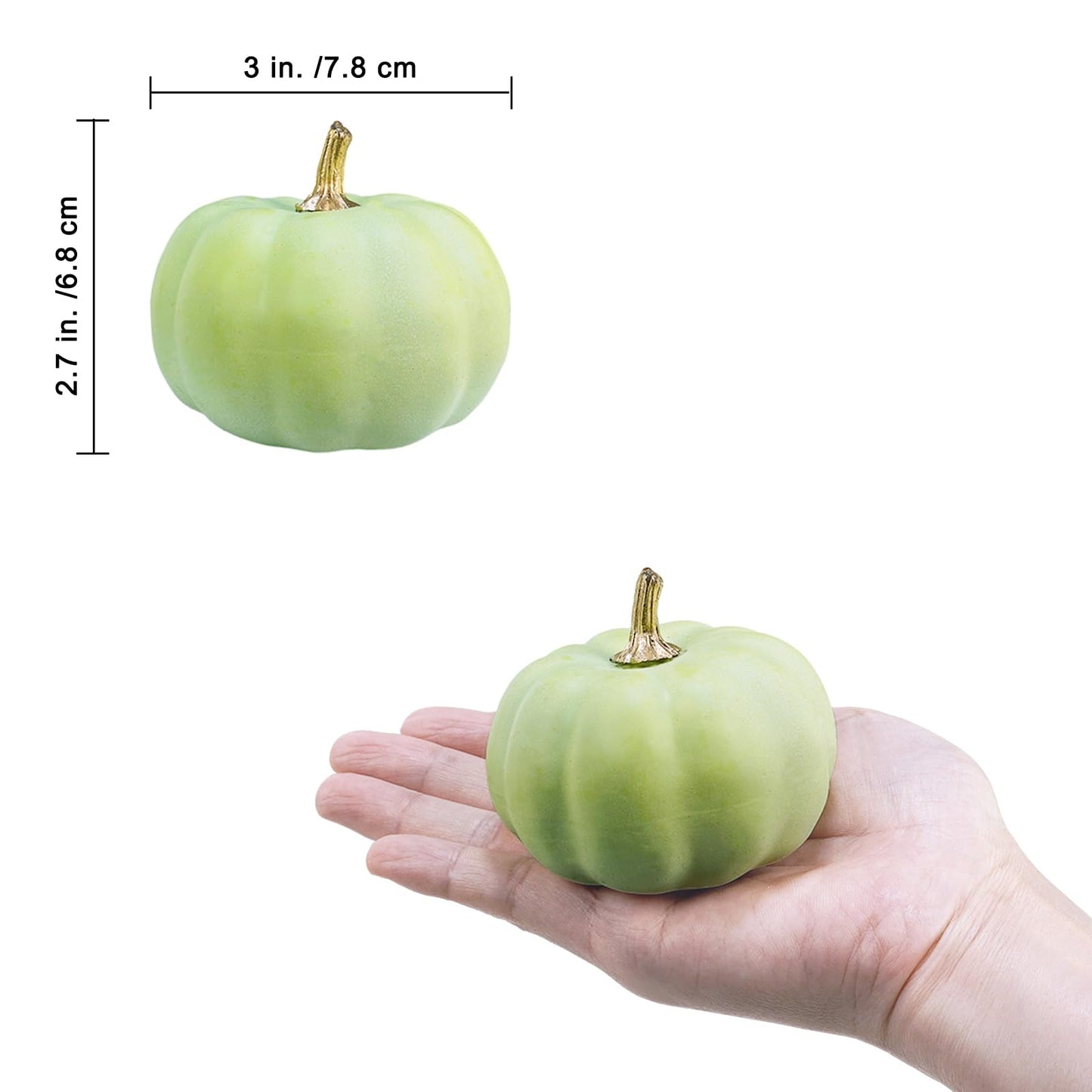 Winlyn 12 Pcs Small Artificial Light Green Pumpkins Decorative 3" Wide for Fall Wedding Baby Shower Halloween Thanksgiving Seasonal Centerpiece Table Mantel Bowl Décor