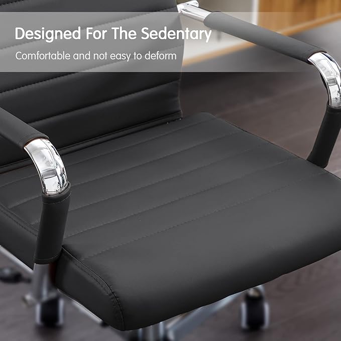 Home Office Chair Ribbed, Modern Leather Conference Room Chairs, Ergonomic