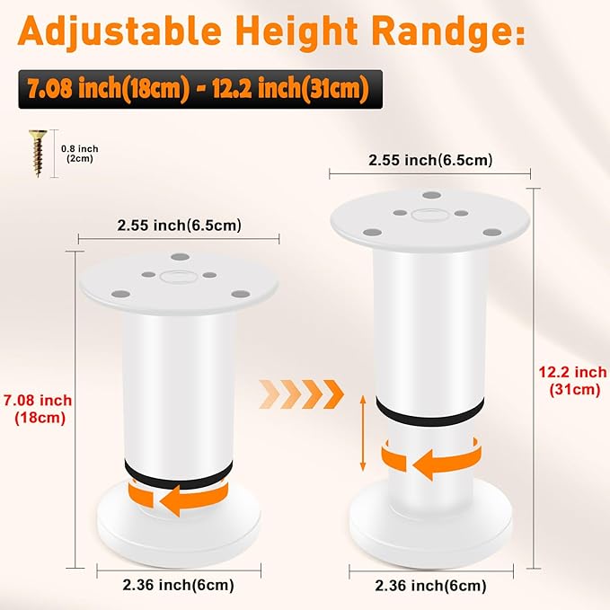 4 Pcs Adjustable Height Furniture Support Legs 7.08-12.2 inch, Metal Adjustable