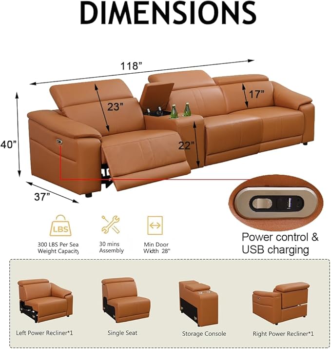 Power Recliner Sofa Set, Reclining Sectional Sofa Couch