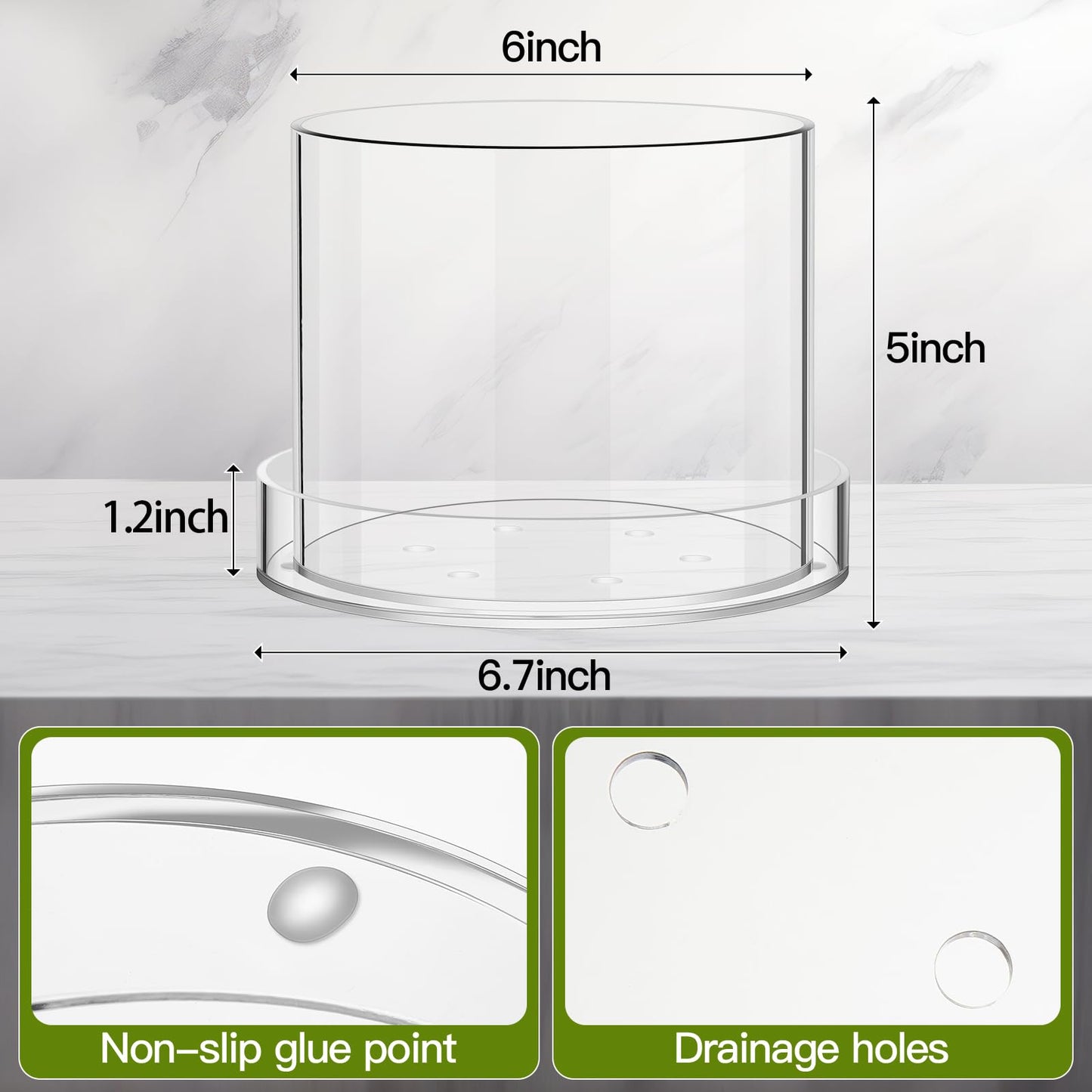 Sunnychicc Clear Plant Nursery Pots Acrylic Orchid Pots with Drainage Holes and Tray Transparent Planter for Indoor Plants, Succulents, Herb, Flowers and Cactus Decorative(6 Inches,Circle)
