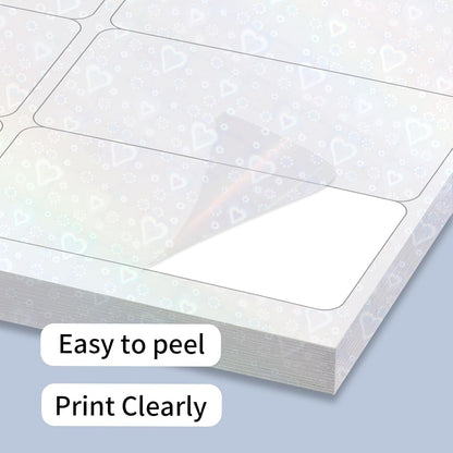 STARLIBOO Transparent Stickers Labels - 2" x 4" Clear Address Labels Mailing Stickers for Laser/Inkjet Printer 8.5"×11"- 20 Sheet (Clear Holographic Heart)