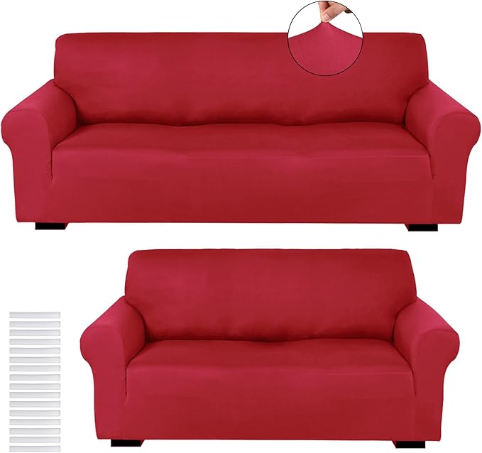 Peryiter 2 Pcs Sofa Covers Couch and Loveseat Covers Set Stretch Sofa Slipcover