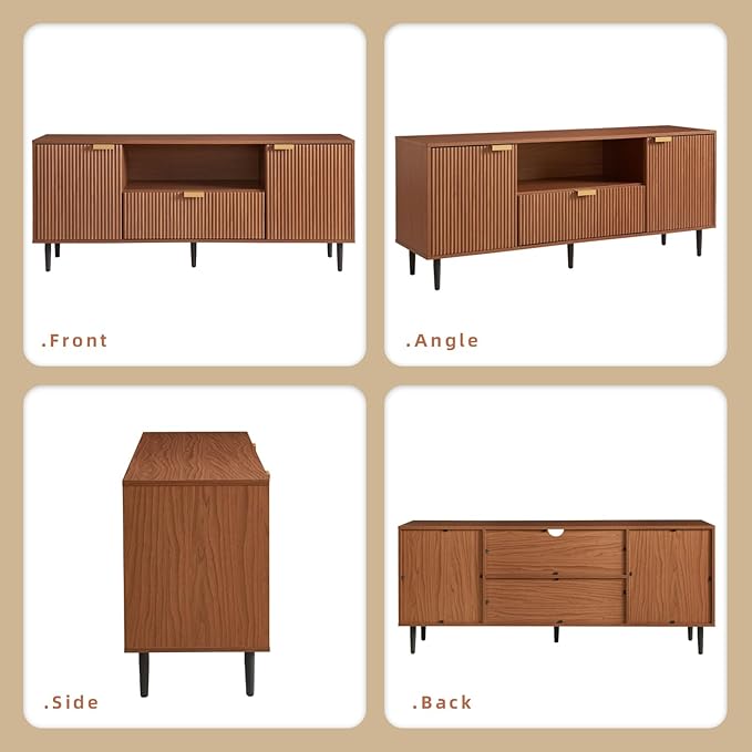 Okvnbjk Modern TV Stand for 65 Inch TV, Fluted TV Consoles for Living Room