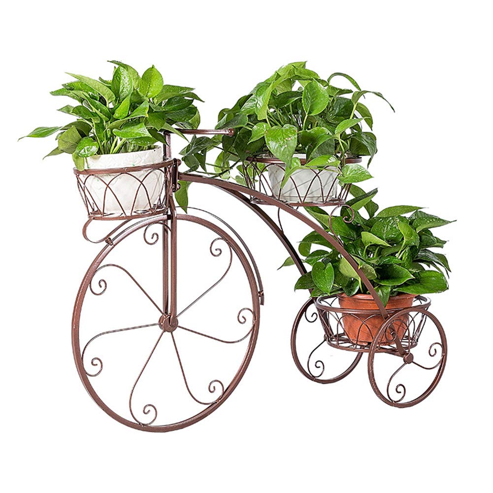 SHJC Tricycle Plant Stand Flower Herbs Holder Plant Pot Holder Flower Rack Flower Indoor Outdoor Garden Use, Perfect for Patios, Porches and Balconies,Brown