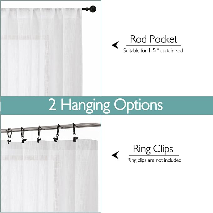 Chyhomenyc White Semi Sheer Curtains 96 Inches Long 2 Panels