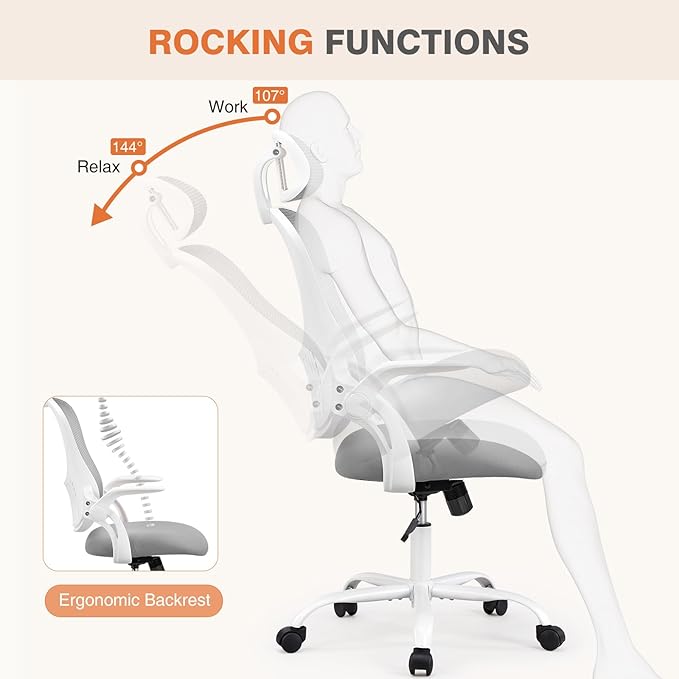 Sweetcrispy Home Office Desk Chair, Ergonomic High-Back Mesh Rolling Work