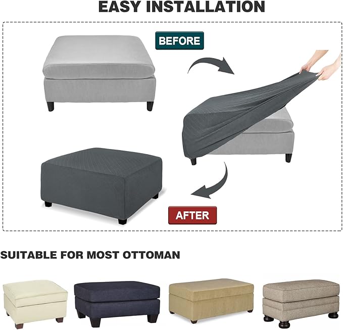 NeColorLife Ottoman Cover Rectangle Oversize Slipcover Stretch Footrest Stool
