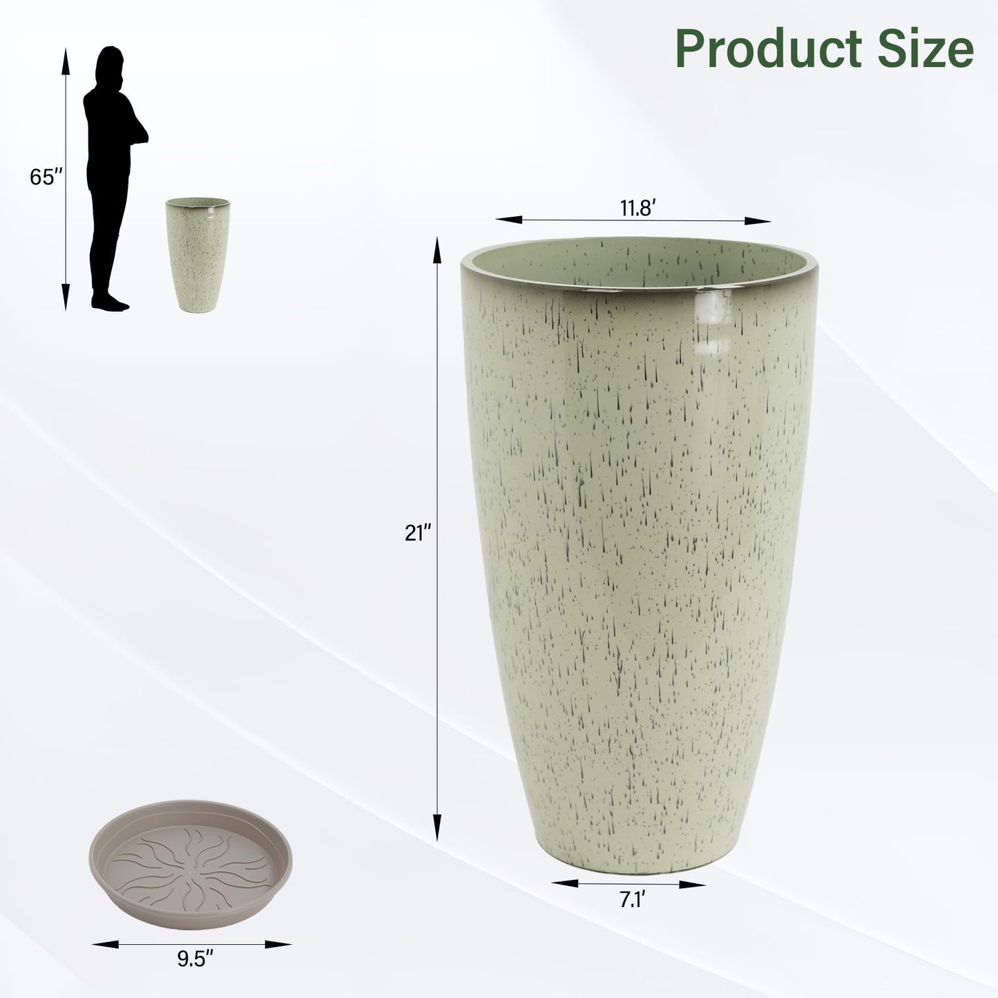Neoaider Set of 2 Lightweight Ceramic-Look Tall Planter, 21 inch Large Plastic Planter with Drain Hole & Saucers, Large Outdoor Planters for Porch, Garden, Patio, Balcony(Drip Glaze)