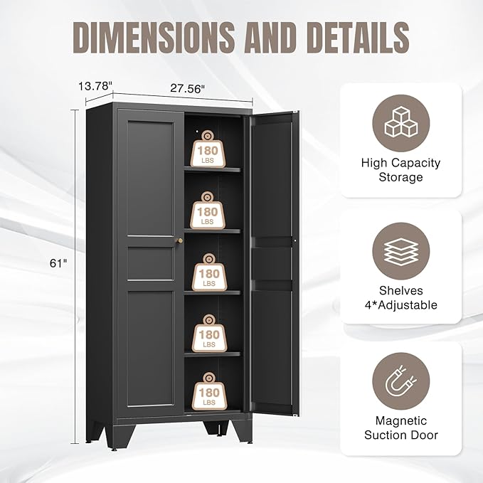 Yizosh Metal Pantry Cabinet, Tall Kitchen Pantry Storage Cabinet