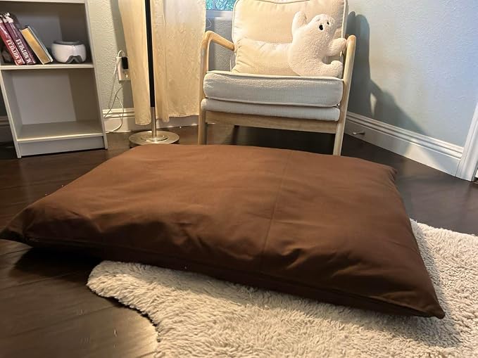 Natural Cotton Canvas Dog Bed – Raw Cotton Filled Pet Cushion Insert, Breathable Eco-Friendly Dog Mattress, Durable Washable Cover with Zipper (Dark Brown, Small 36"x22"x3")