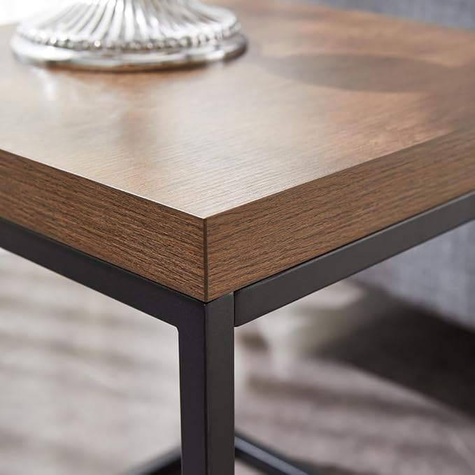 CENSI Modern Square End Table, Extra Thick 1.6" Wood Top & Metal Frame