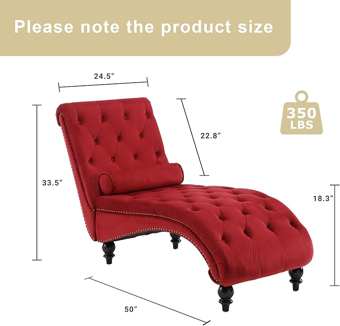 Chaise Lounge Indoor, Velvet Upholstered Lounge Chair Button-Tufted Armless