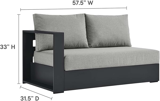 Modway Tahoe Aluminum 3-Piece Outdoor Patio Furniture Gray, Modular Sectional