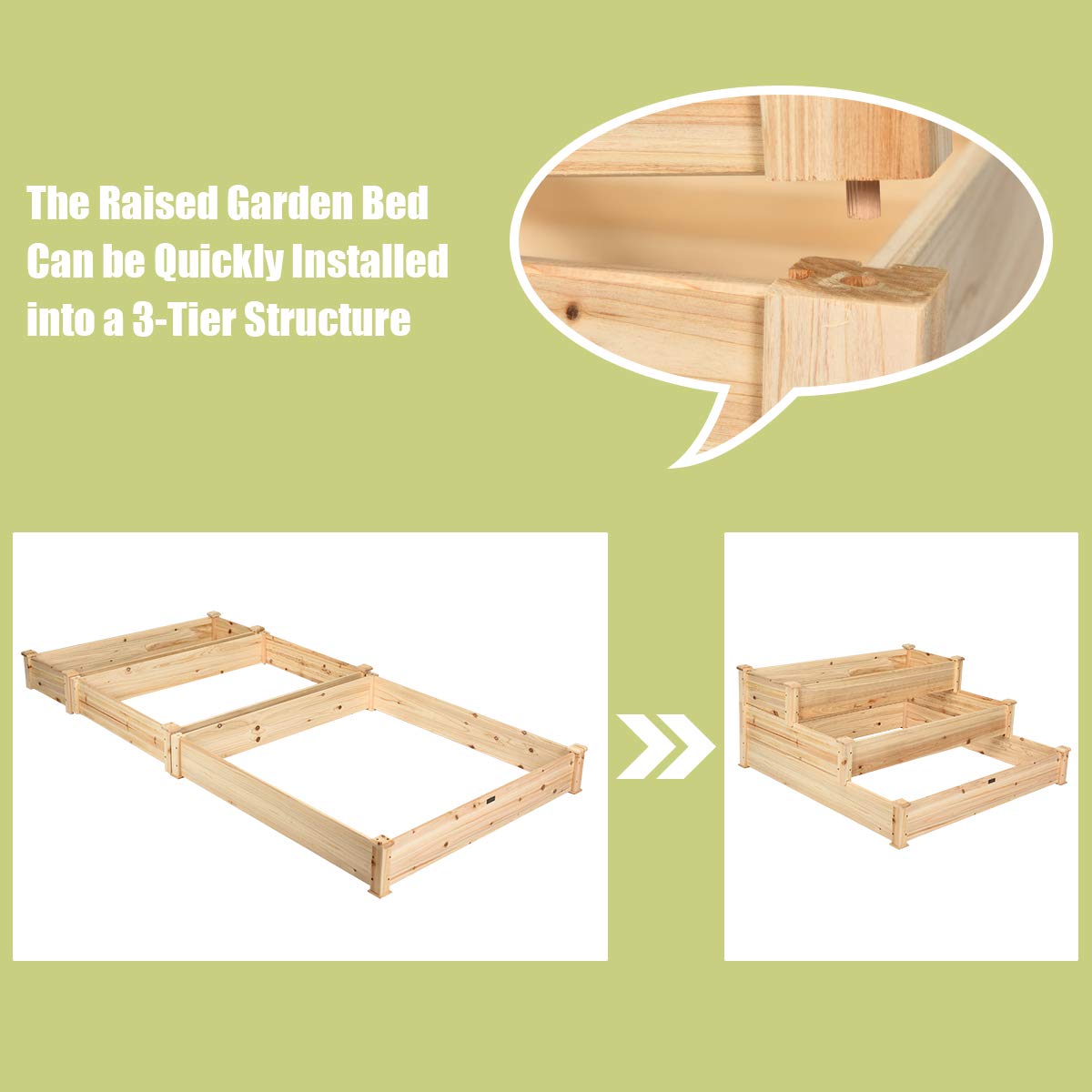 Giantex 3 Tier Raised Garden Bed, Outdoor Planter Box Vegetable Flowers Growing Box, Elevated Raised Bed Kit, Wood Planting Container, 49’’x49’’x22 (LxWxH)