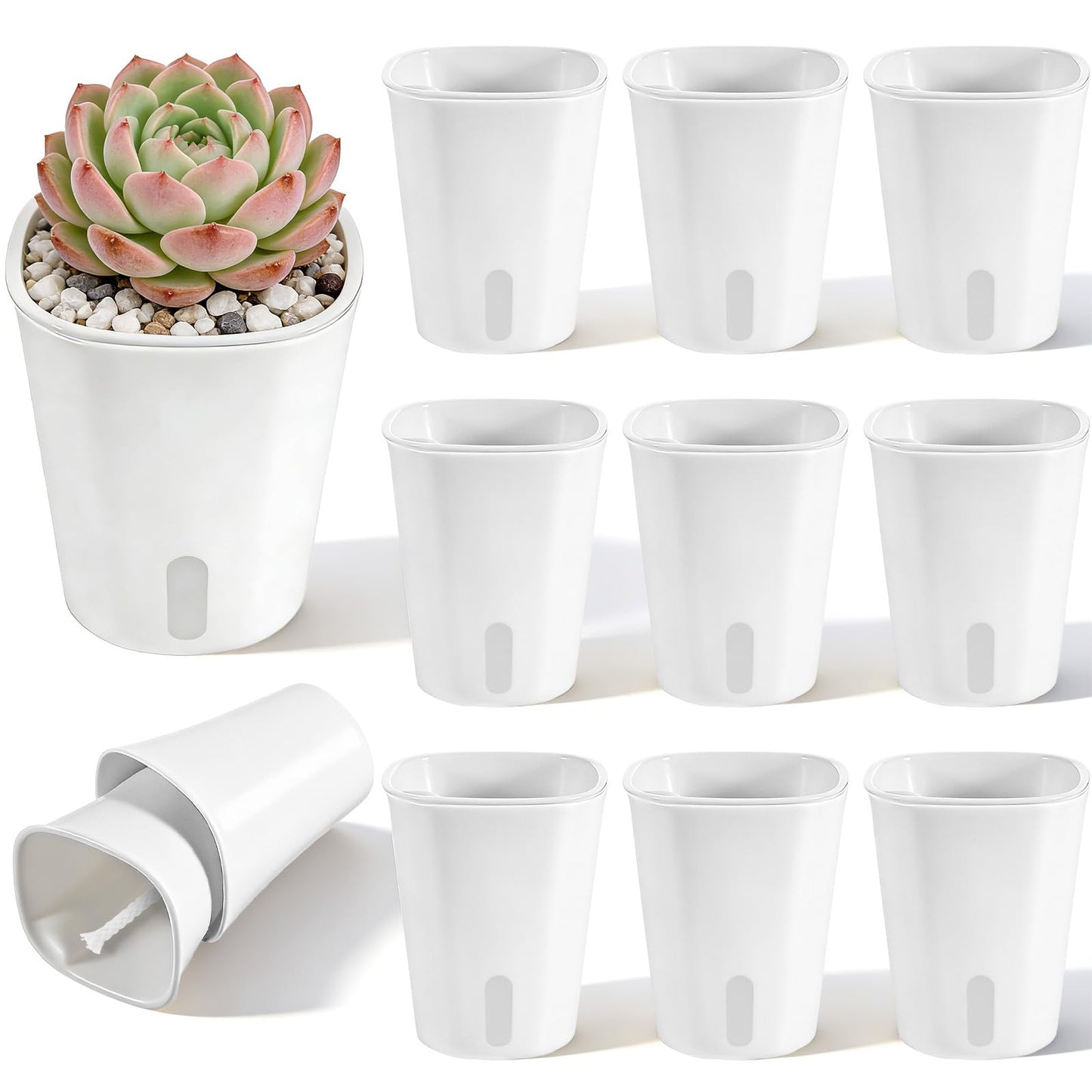 AOZUO 10 Sets 4" Self Watering Pots for Indoor Plants, Plastic Self Watering Planter Pots with Visual Water Level Clear Inner Cup and Multiple Vents for House Plants, Flowers, African Violets