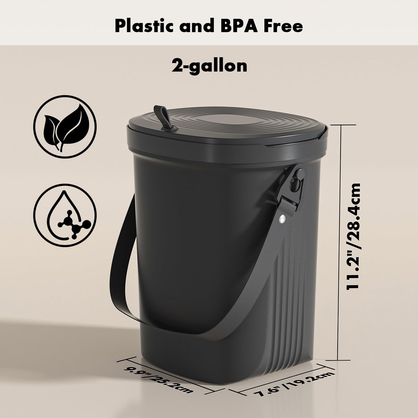 Mountable Silicone Collapsible Kitchen Compost Bin Under Sink, Surumer Hanging Trash Can with Lid for |Cupboard|Bathroom|Bedroom|Office|Camping, Indoor Compost Bucket, 2 Gallon Black