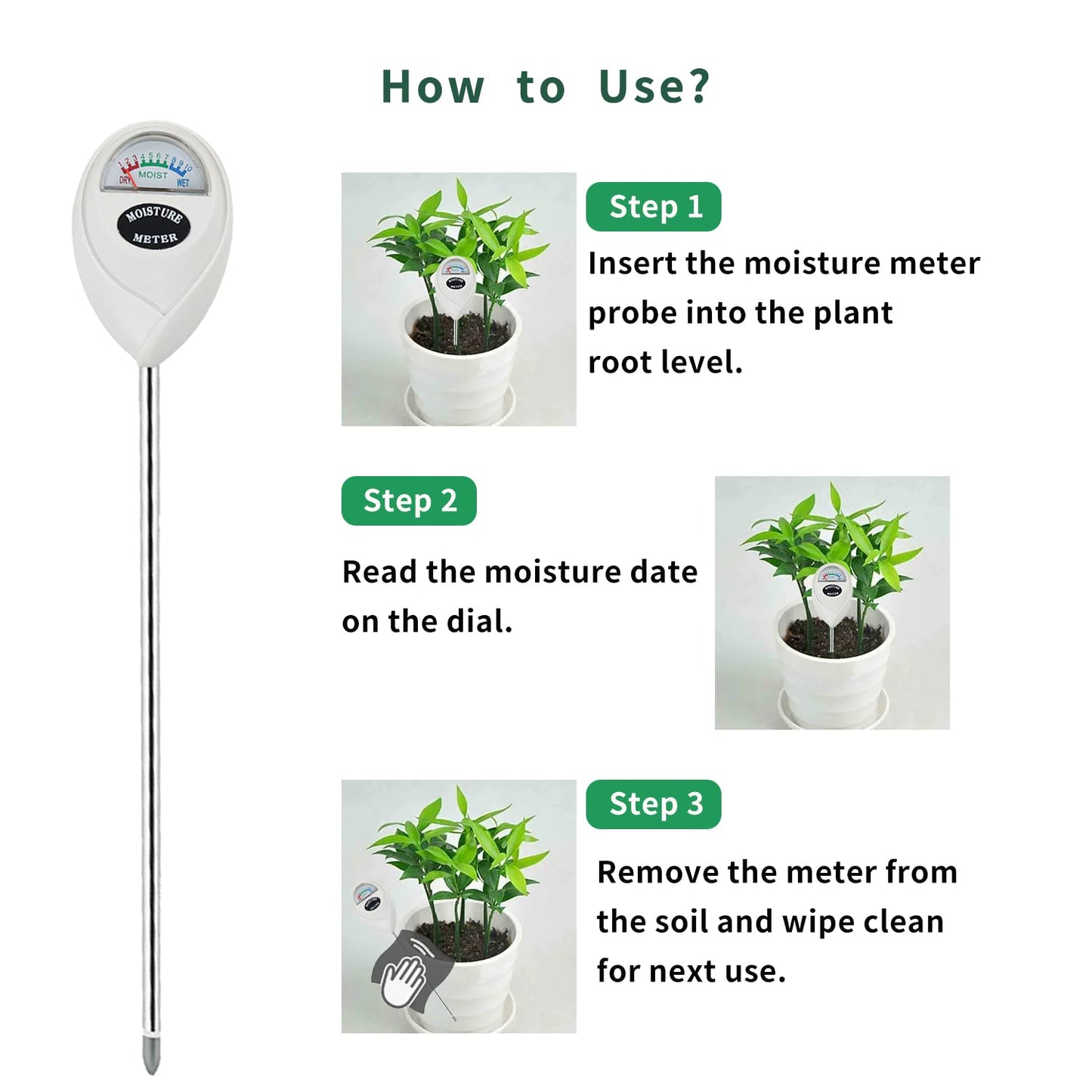 Censinda Soil Moisture Meter, 2 Pack Long Probe Soil Moisture Monitor for House Plants, Soil Hygrometer Moisture Sensor for Indoor & Outdoor, Garden, Farm, Lawn Plant Care, No Battery Needed(White)