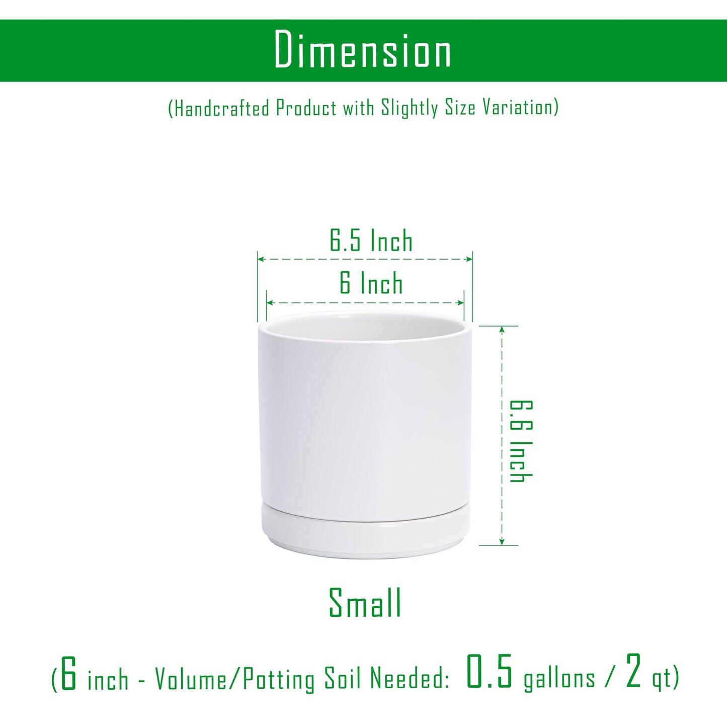 D'vine Dev Set of 2 Plants Pots, 6.5 Inch Ceramic Planter Pot for Plants with Drainage Hole and Saucer, White, 94-V-C-1